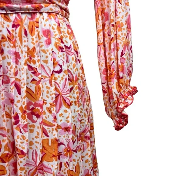 Poupette St Barth Emily Long MAxi Dress Floral Print Pink Monaco